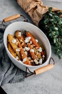 Roasted Carrots with Candied Pecans and Farmer Cheese