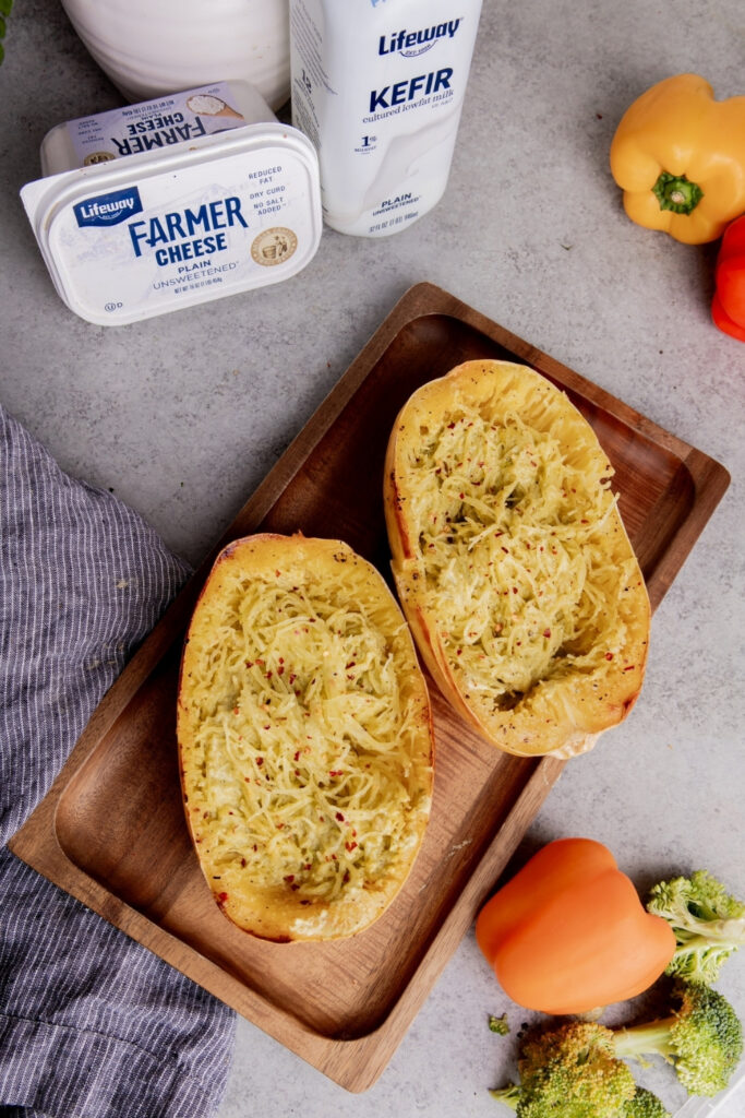 Roasted Squash and Veggies with Whipped Farmer Cheese and Kefir Sauce made with Lifeway