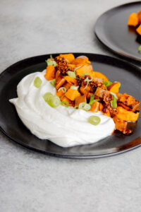 Roasted Sweet Potatoes with Whipped Farmer Cheese and Chili Crisp made with Lifeway Farmer Cheese