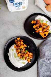 Roasted Sweet Potatoes with Whipped Farmer Cheese and Chili Crisp made with Lifeway Farmer Cheese
