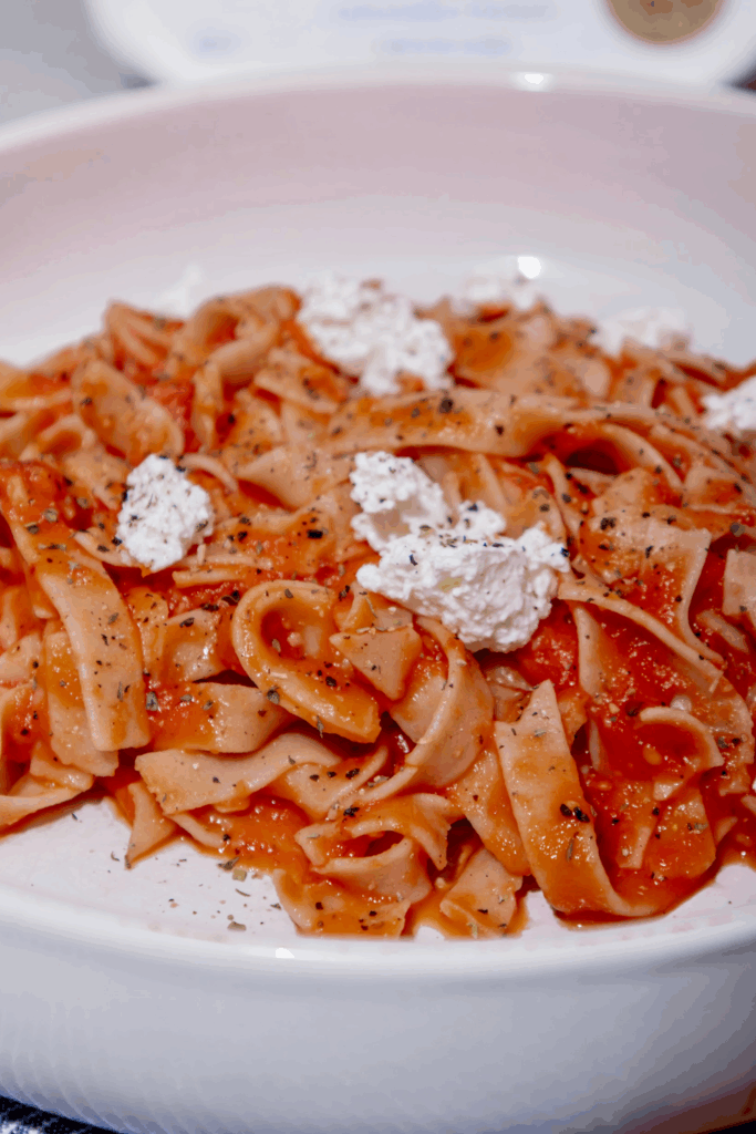 Roasted Tomato Garlic Pasta with Farmer Cheese