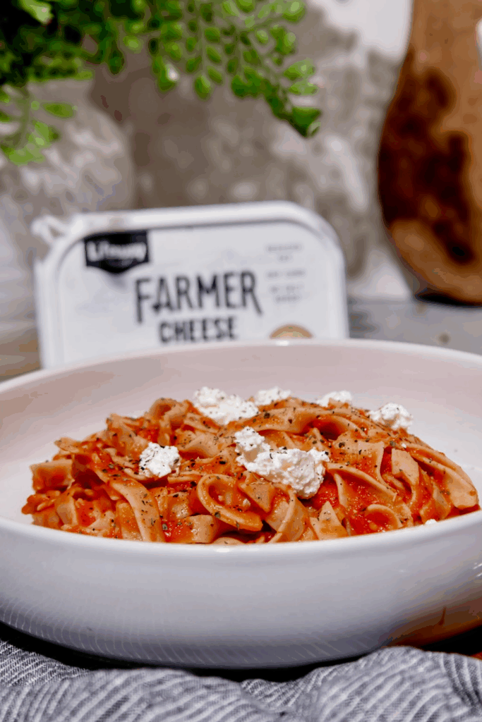 Roasted Tomato Garlic Pasta with Farmer Cheese