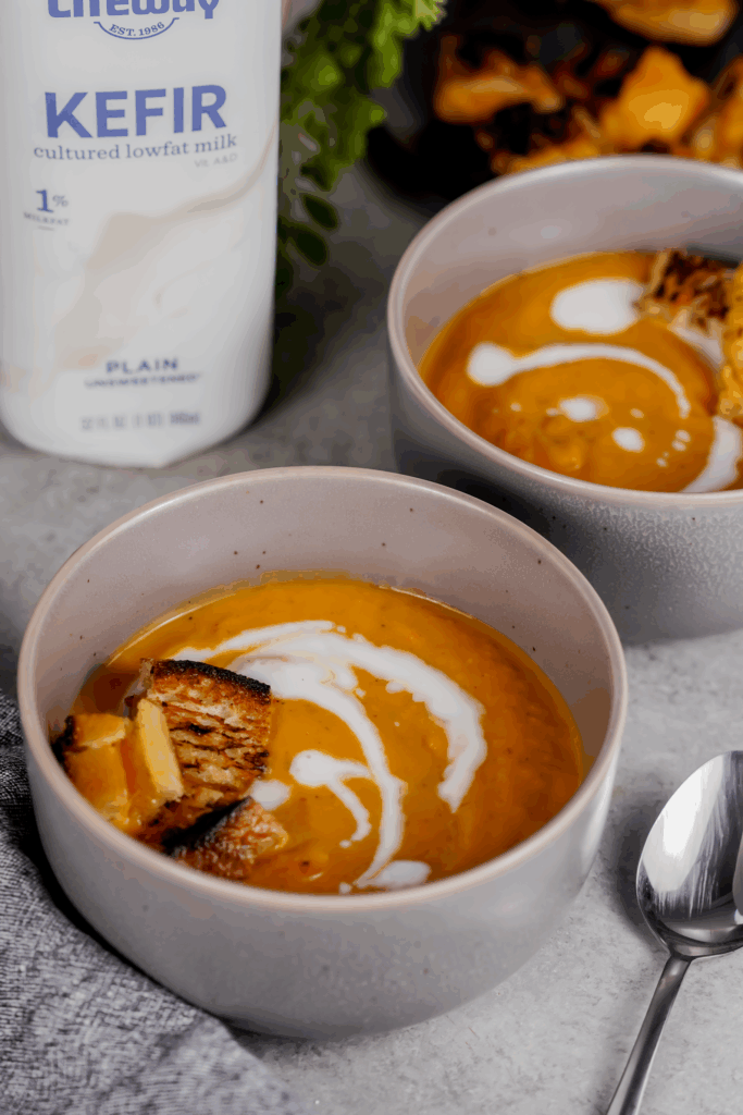 Roasted Veggie Soup with Cheese Croutons - made with Lifeway