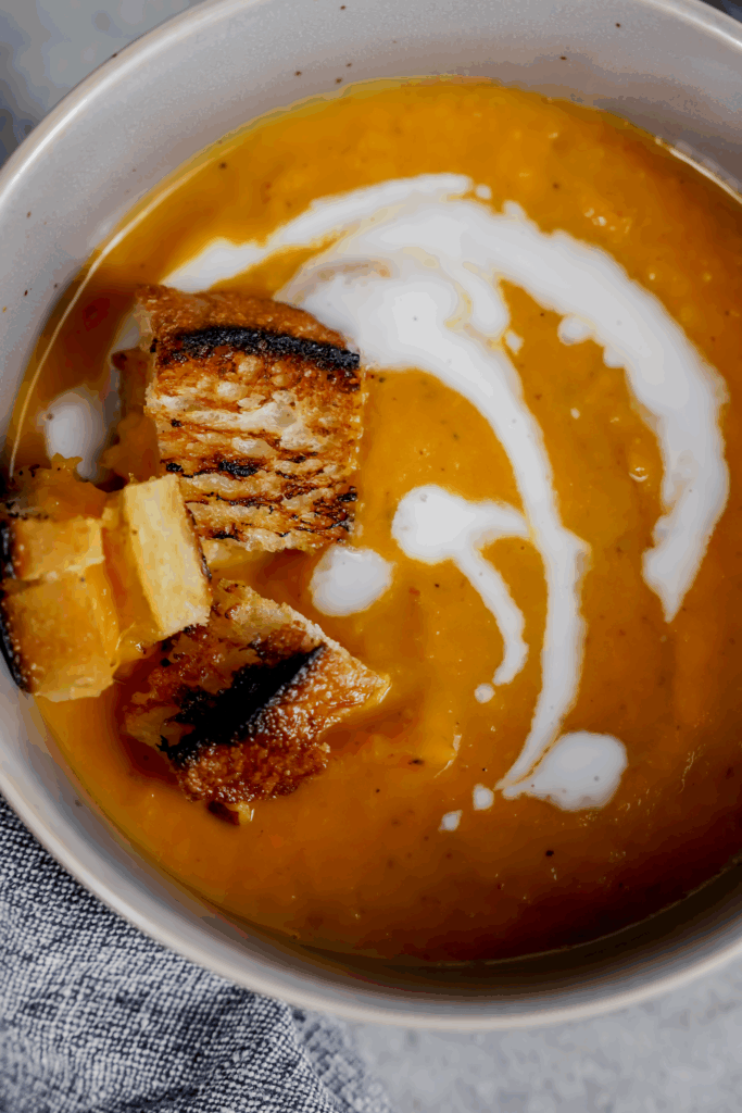 Roasted Veggie Soup with Cheese Croutons - made with Lifeway