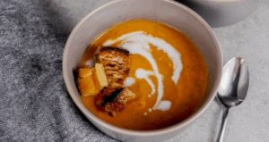 Roasted Veggie Soup with Cheese Croutons - made with Lifeway