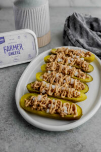 Savory Farmer Cheese Stuffed Pickles made with Lifeway