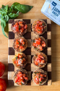 Sesame Farmer Cheese Bites with Balsamic Garlic Tomatoes