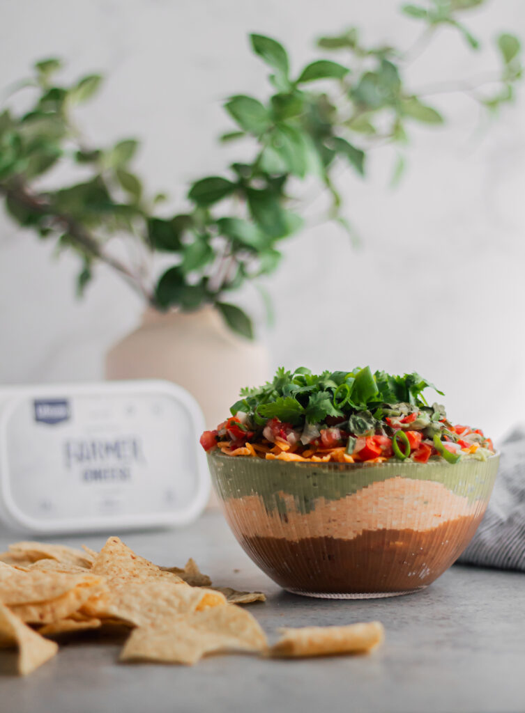Seven Layer Farmer Cheese Dip made with Lifeway