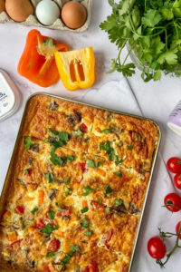 Sheet Pan Fajita Egg Bake with Lifeway Kefir and Farmer Cheese