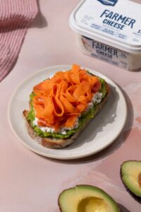 Smoked Salmon and Carrot Avocado Toast made with Lifeway Farmer Cheese