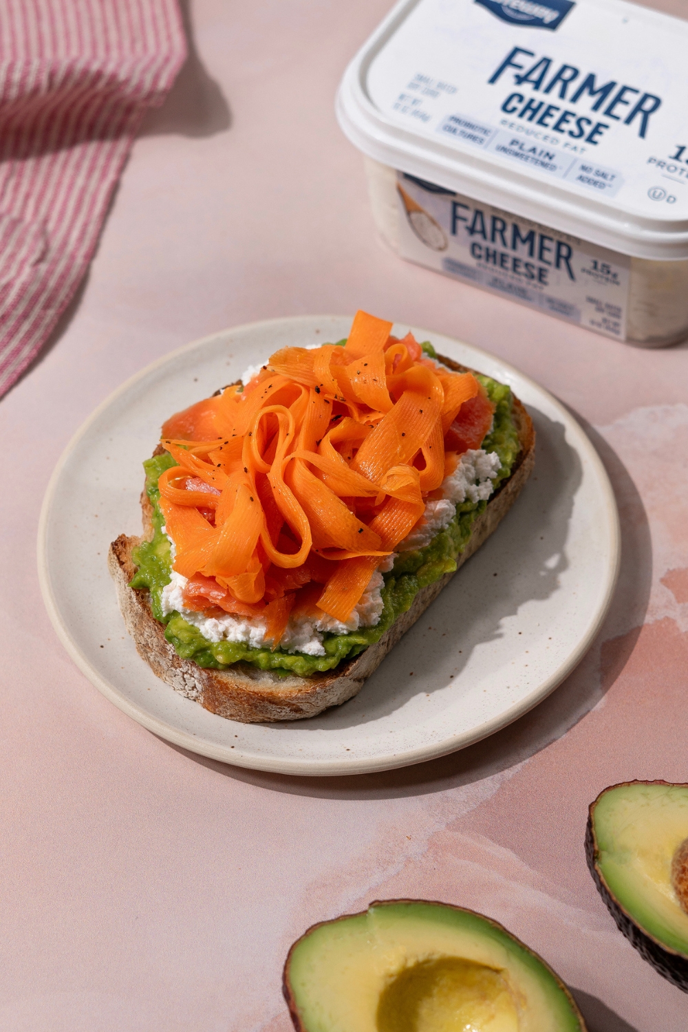 Smoked Salmon and Avocado Toast made with Lifeway Farmer Cheese