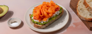 Smoked Salmon and Carrot Avocado Toast made with Lifeway Farmer Cheese
