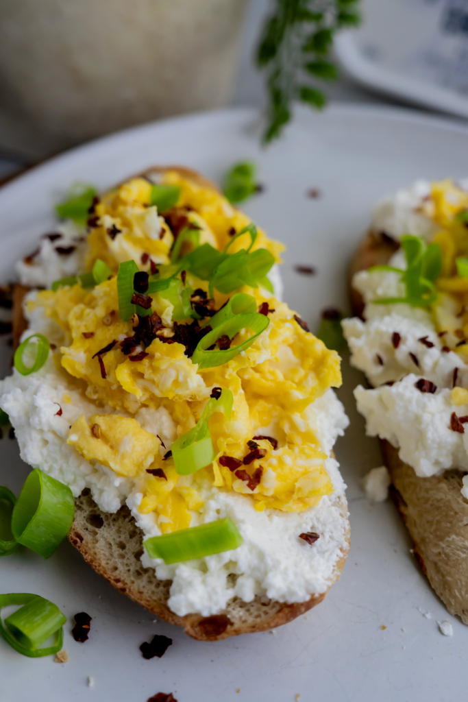 Spicy Scrambled Eggs with Farmer Cheese Toast