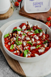 Spooky Caprese Salad made with Lifeway Farmer Cheese
