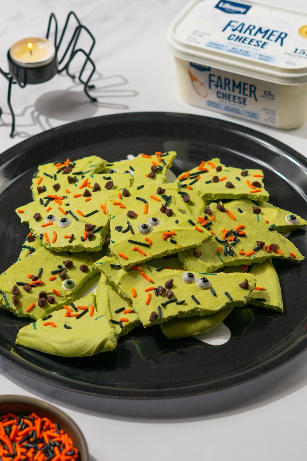 Spooky Halloween Protein Bark Made with Lifeway Farmer Cheese