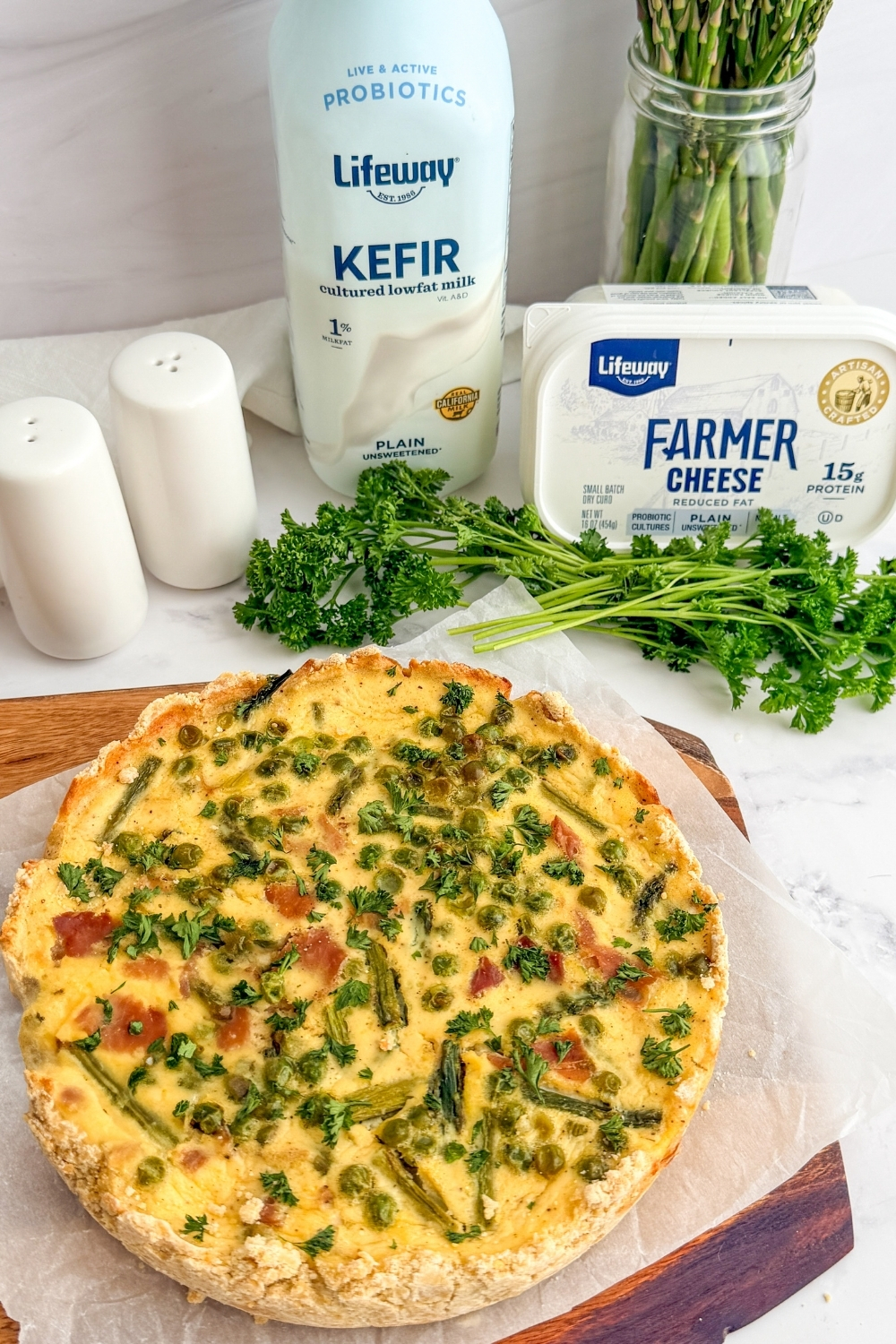 Spring Vegetable Prosciutto Quiche made with Lifeway Kefir and Farmer Cheese