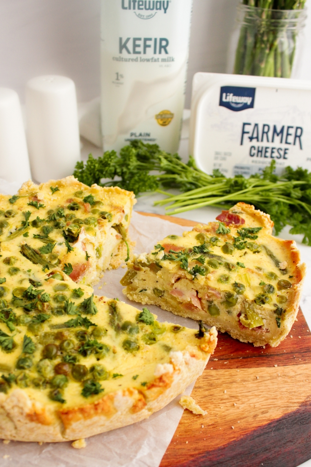 Spring Vegetable Prosciutto Quiche made with Lifeway Kefir and Farmer Cheese