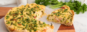 Spring Vegetable Prosciutto Quiche made with Lifeway Kefir and Farmer Cheese