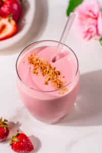 Strawberry Cheesecake Smoothie made with Lifeway Kefir and Farmer Cheese