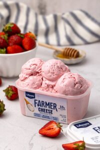 Strawberry Farmer Cheese Ice Cream made with Lifeway Kefir and Lifeway Farmer Cheese