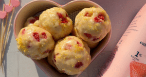 Strawberry Lemon Donut Holes made with Lifeway Kefir and Farmer Cheese