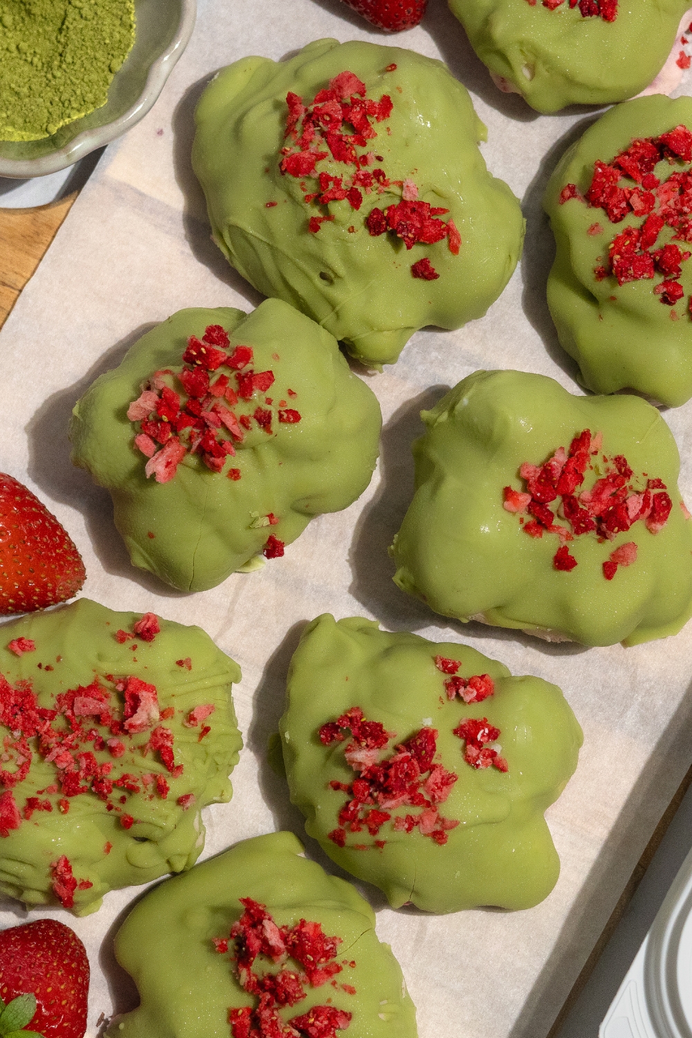 Strawberry Matcha Chocolate Clusters - Made with Lifeway Farmer Cheese