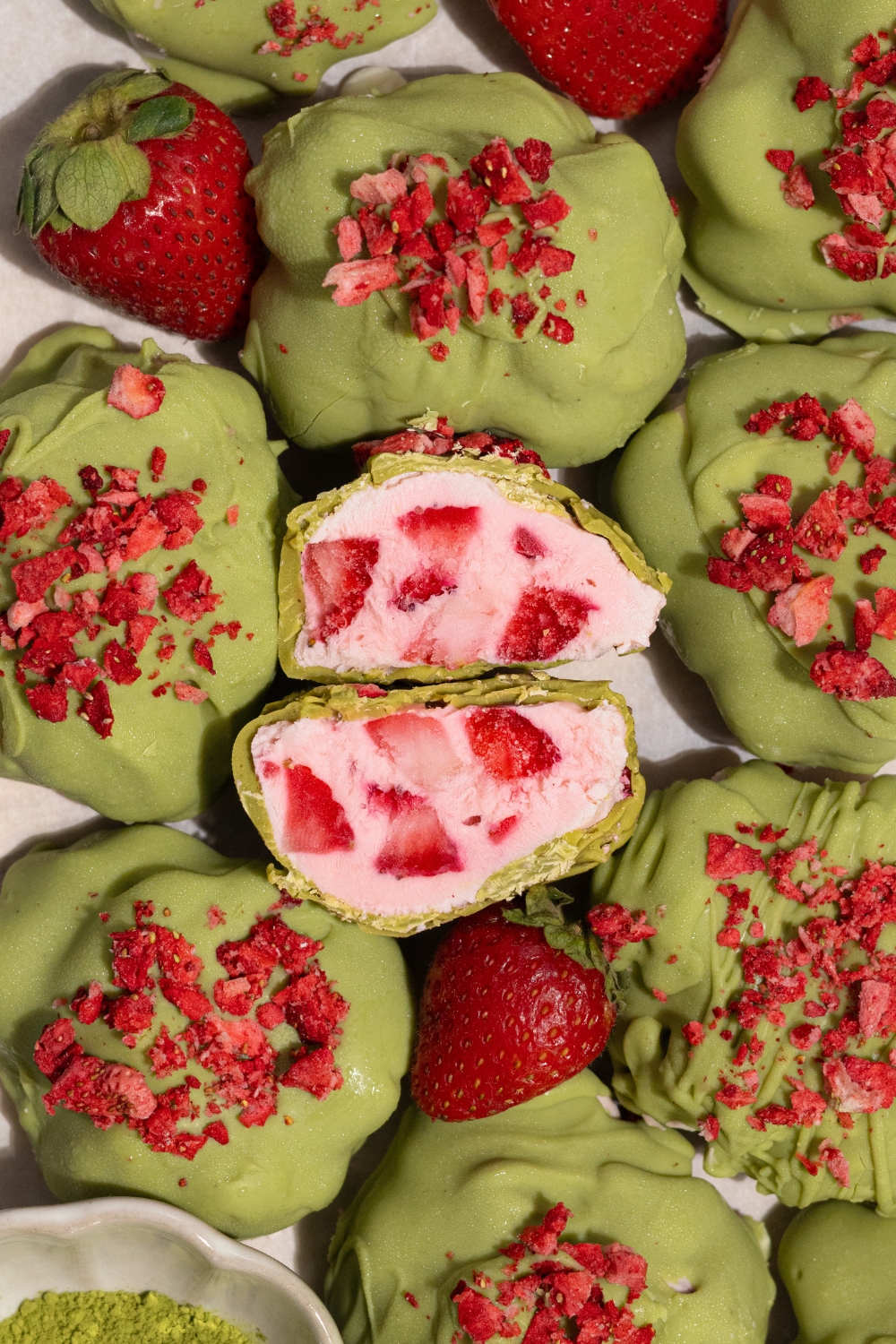 Strawberry Matcha Chocolate Clusters - Made with Lifeway Farmer Cheese