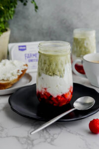 Strawberry Matcha Overnight Oats with Lifeway Kefir and Farmer Cheese