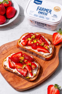 Strawberry Pistachio Toast made with Lifeway Farmer Cheese