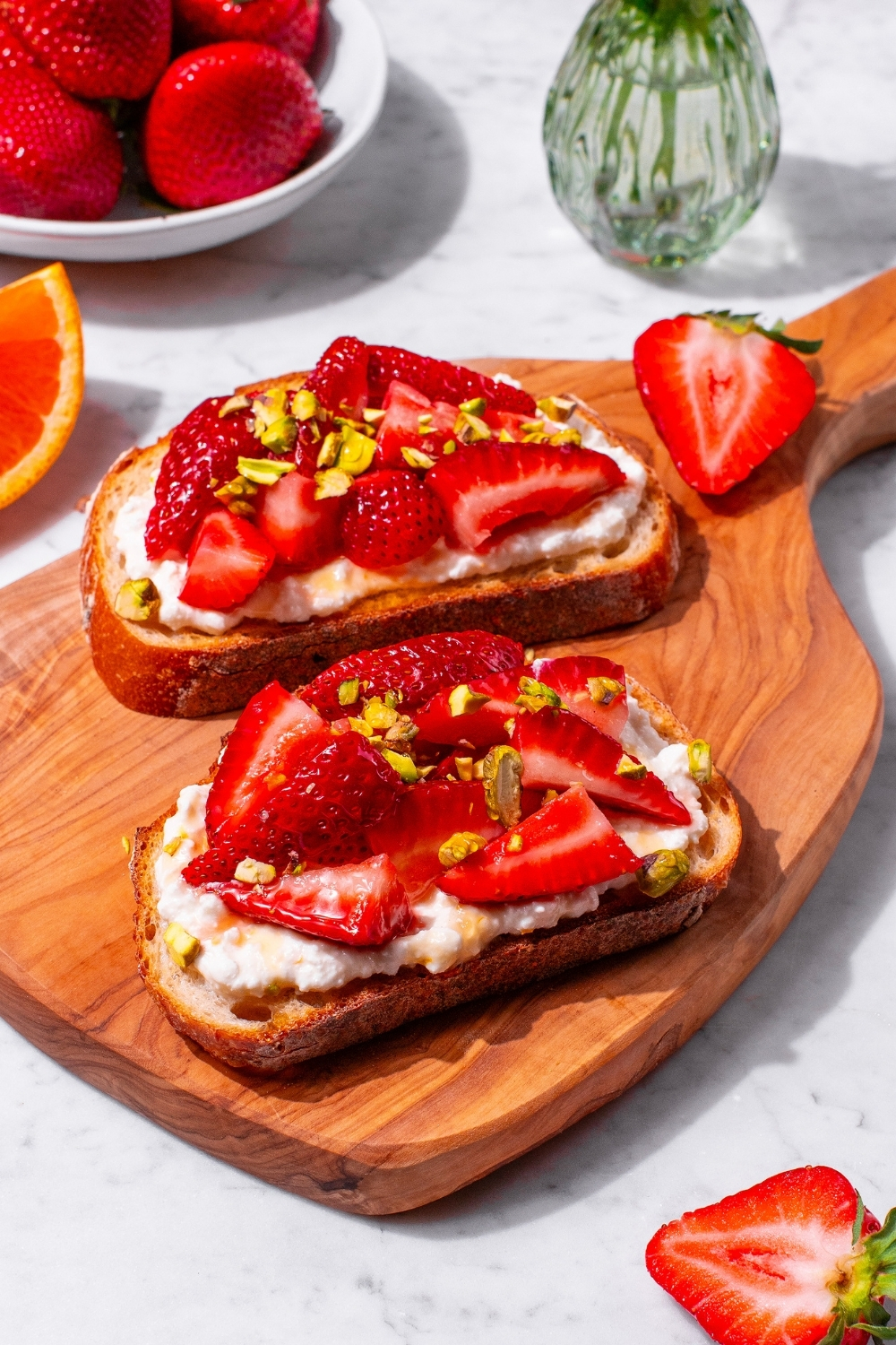 Strawberry Pistachio Toast made with Lifeway Farmer Cheese