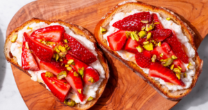 Strawberry Pistachio Toast made with Lifeway Farmer Cheese