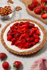 Strawberry Pretzel Pie made with Lifeway Kefir, Farmer Cheese, and Lifeway Kefir Butter