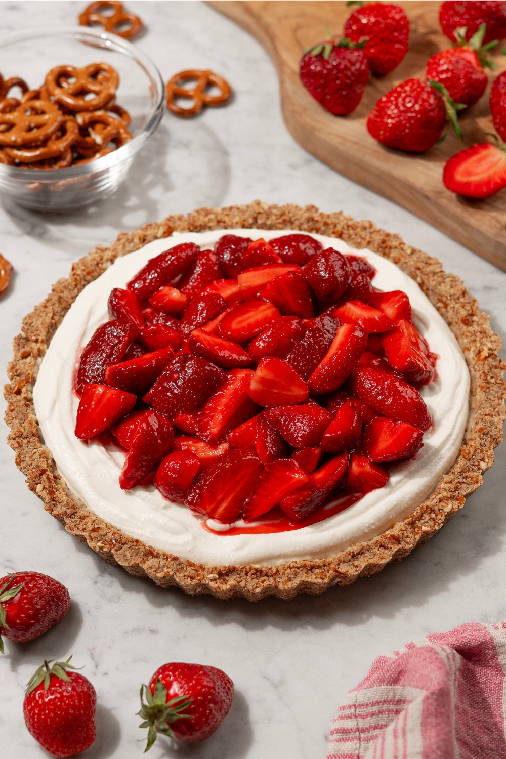 Strawberry Pretzel Pie made with Lifeway Kefir, Farmer Cheese, and Lifeway Kefir Butter