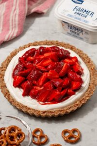 Strawberry Pretzel Pie made with Lifeway Kefir, Farmer Cheese, and Lifeway Kefir Butter