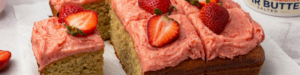 Strawberry Snack Cake with Probiotic Buttercream Frosting made with Lifeway Kefir and Lifeway Kefir Butter