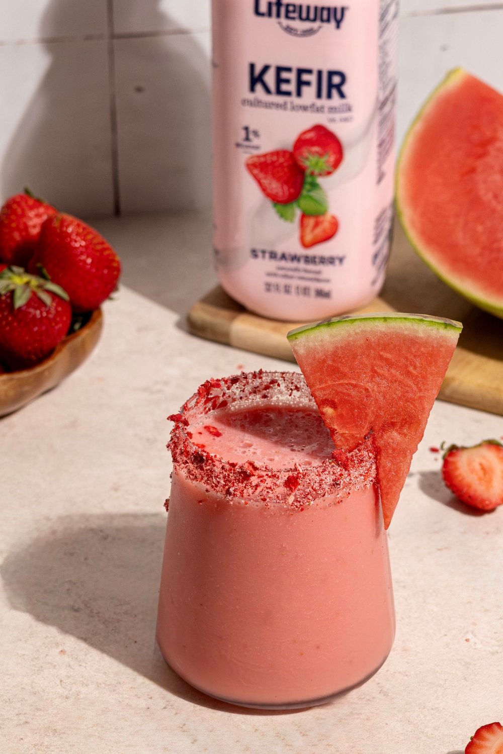 Strawberry Watermelon Smoothie made with Lowfat Strawberry Lifeway Kefir