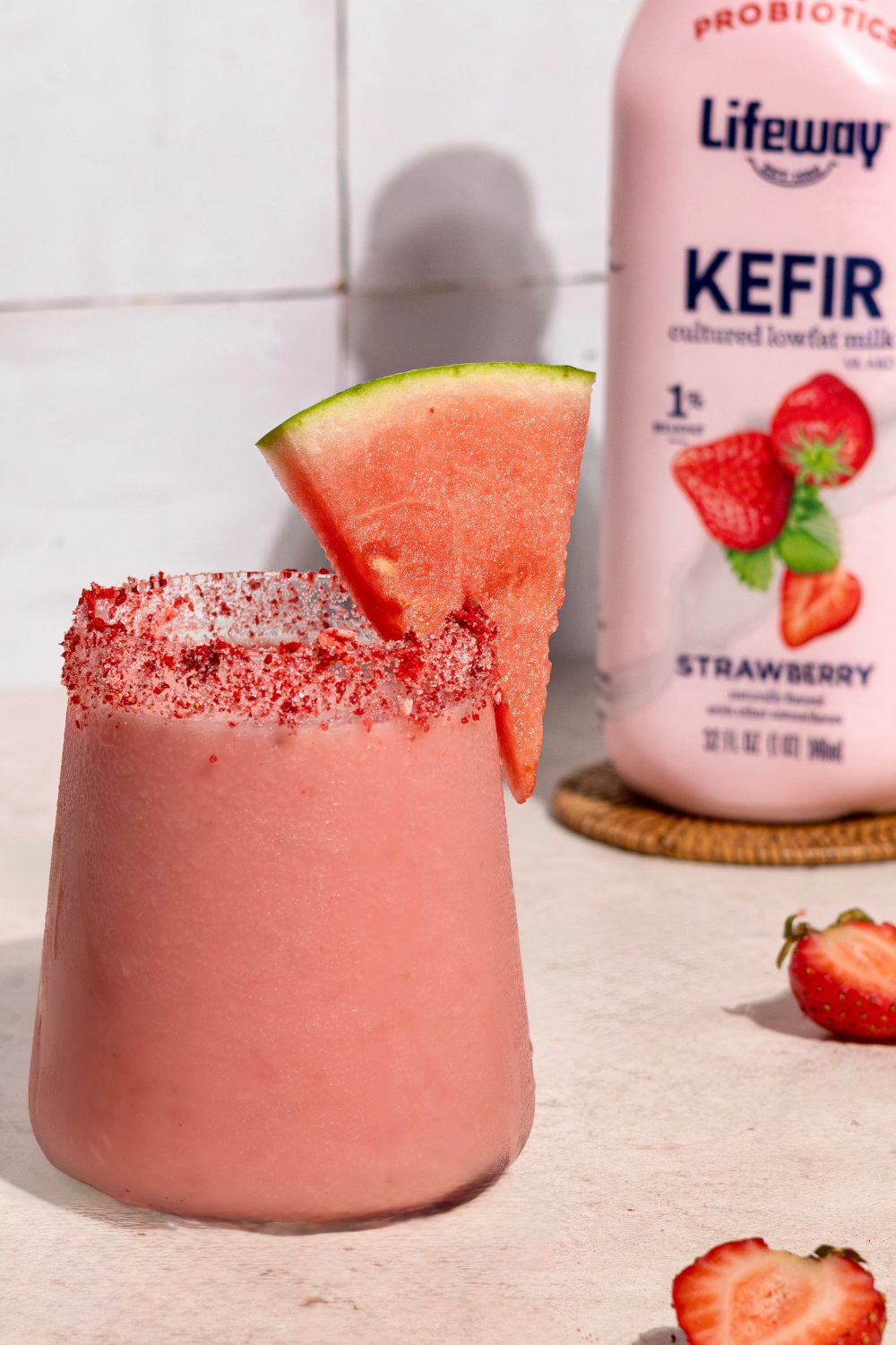 Strawberry Watermelon Smoothie made with Lowfat Strawberry Lifeway Kefir