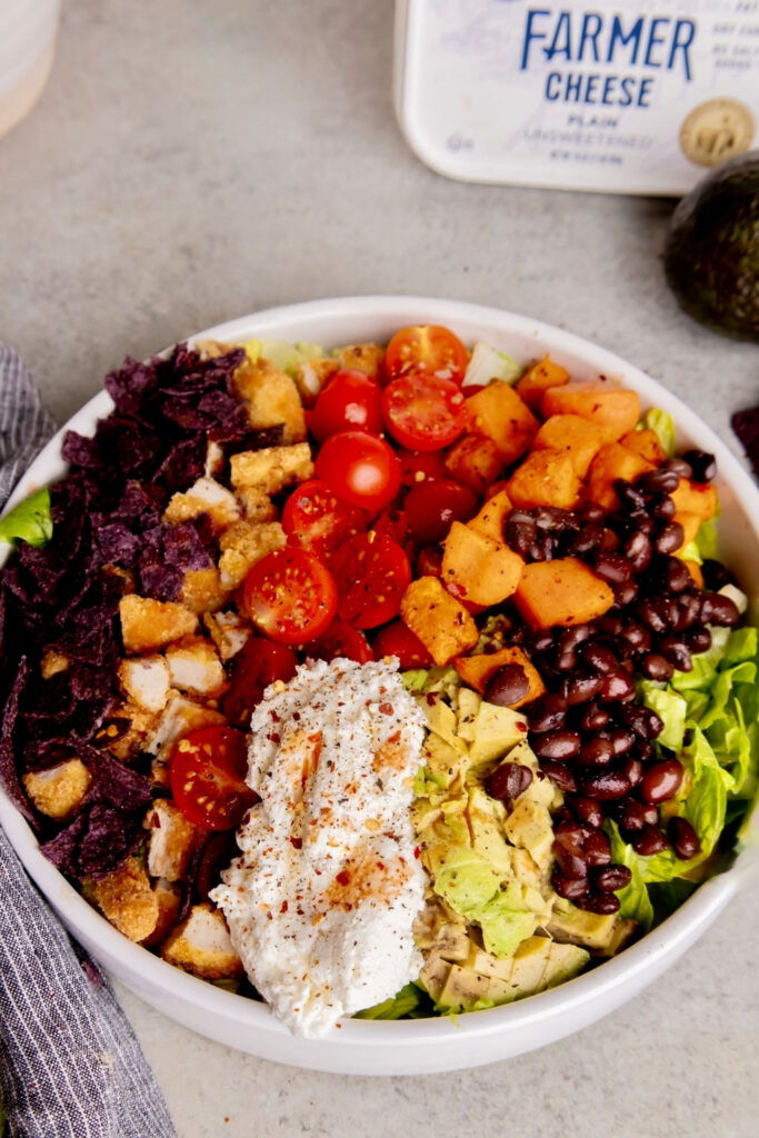 Sweet Potato Farmer Cheese Taco Bowls made with Lifeway Farmer Cheese