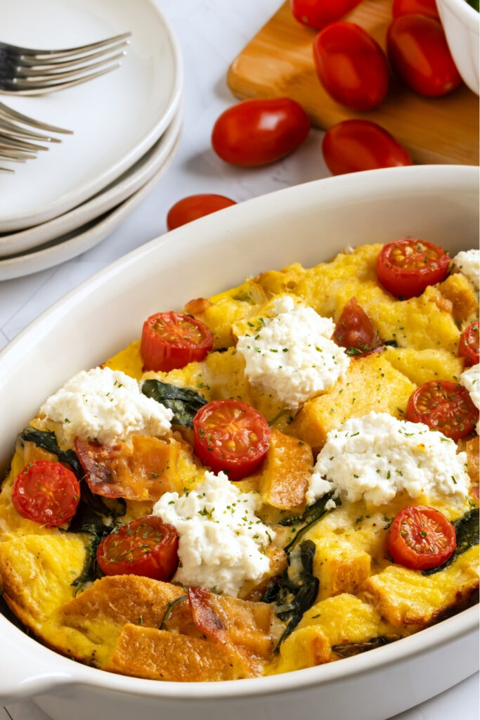 Tomato Spinach Breakfast Strata made with Lifeway