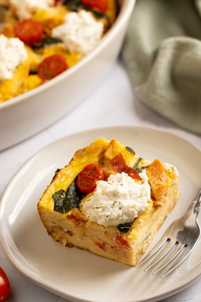 Tomato Spinach Breakfast Strata made with Lifeway