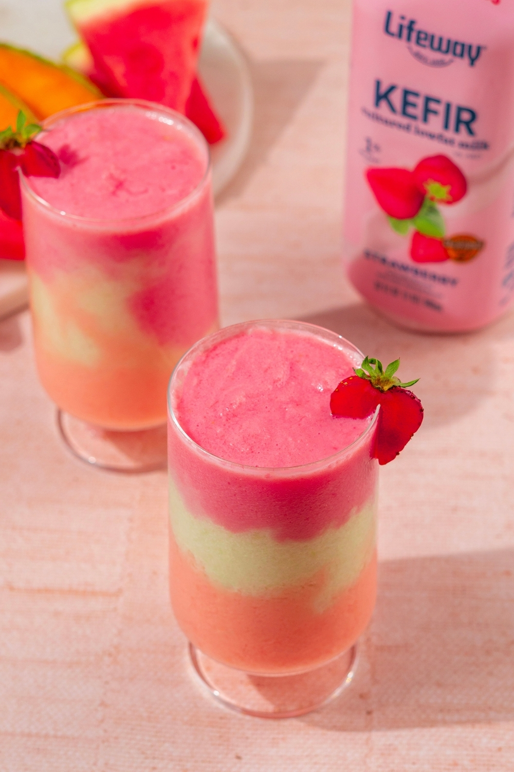 Triple Melon Layered Smoothie made with Lifeway Kefir