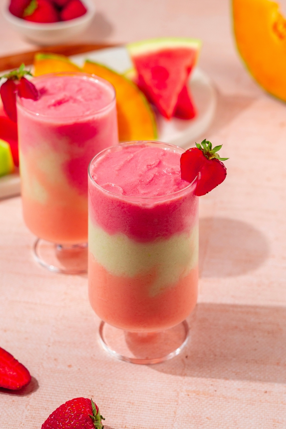 Triple Melon Layered Smoothie made with Lifeway Kefir
