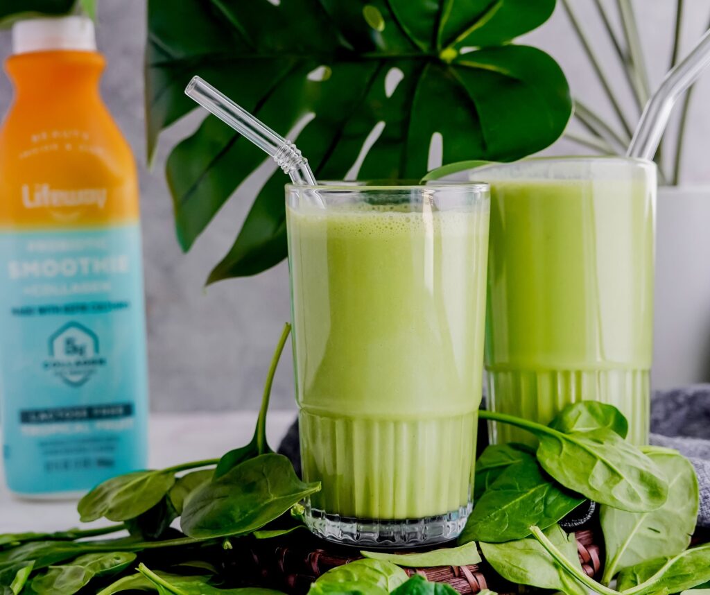 Tropical Green Smoothie with Probiotic Smoothie + Collagen made with Lifeway Kefir