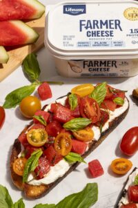 Watermelon Bruschetta Toast made with Lifeway Farmer Cheese