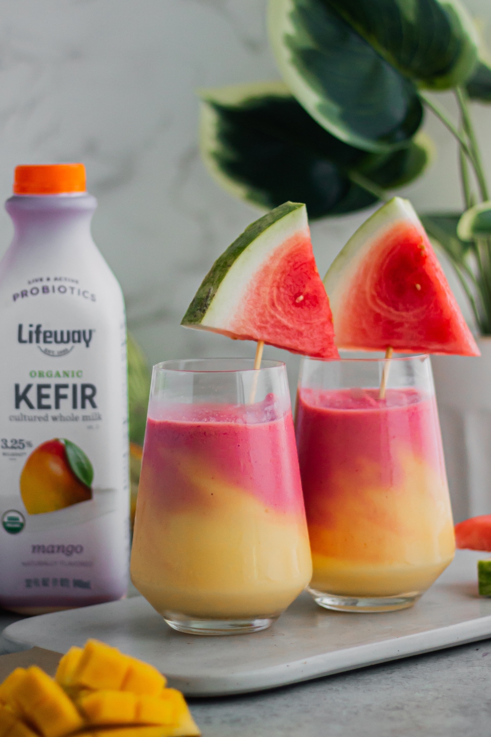 Watermelon Mango Smoothie made with Lifeway Kefir