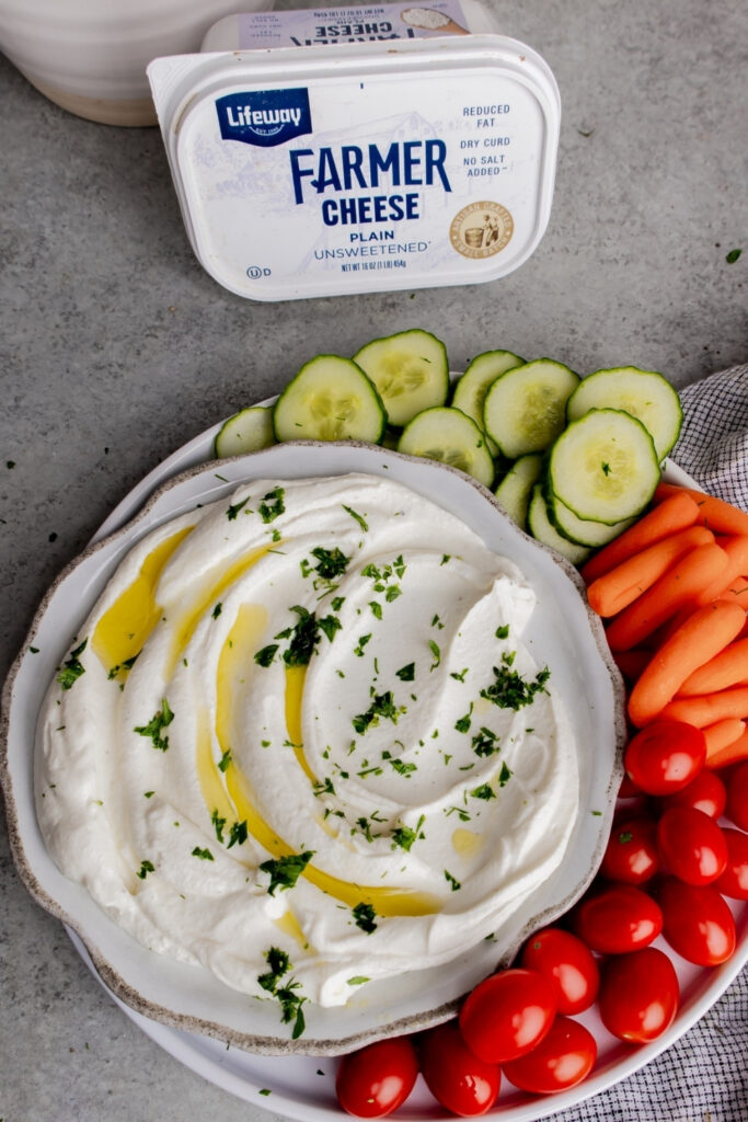 Whipped Farmer Cheese Veggie Dip made with Lifeway Farmer Cheese