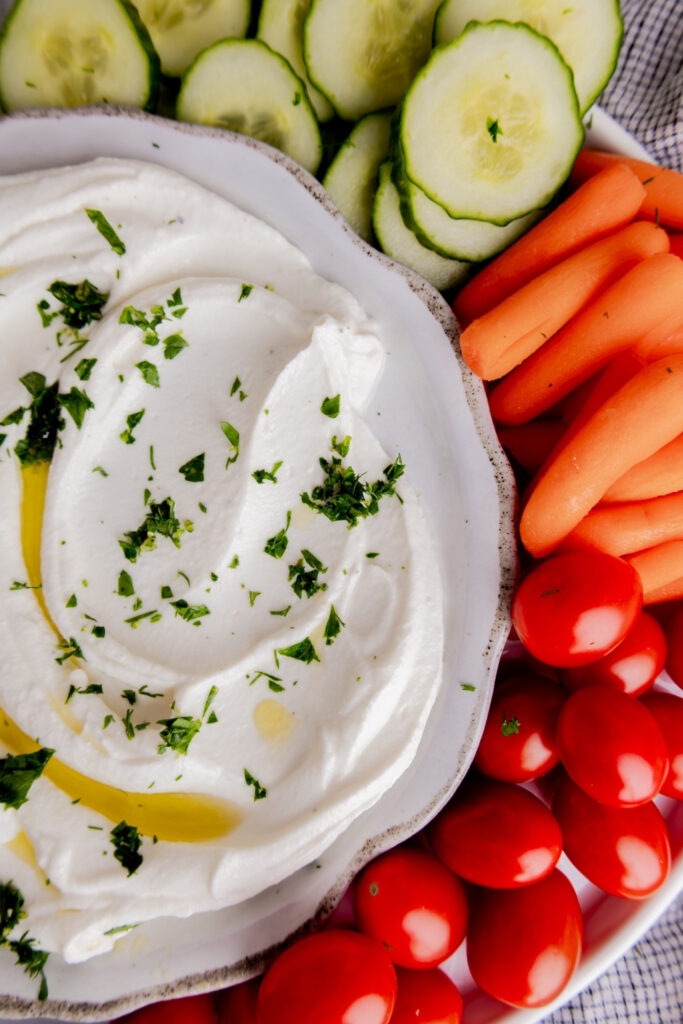 Whipped Farmer Cheese Veggie Dip made with Lifeway Farmer Cheese