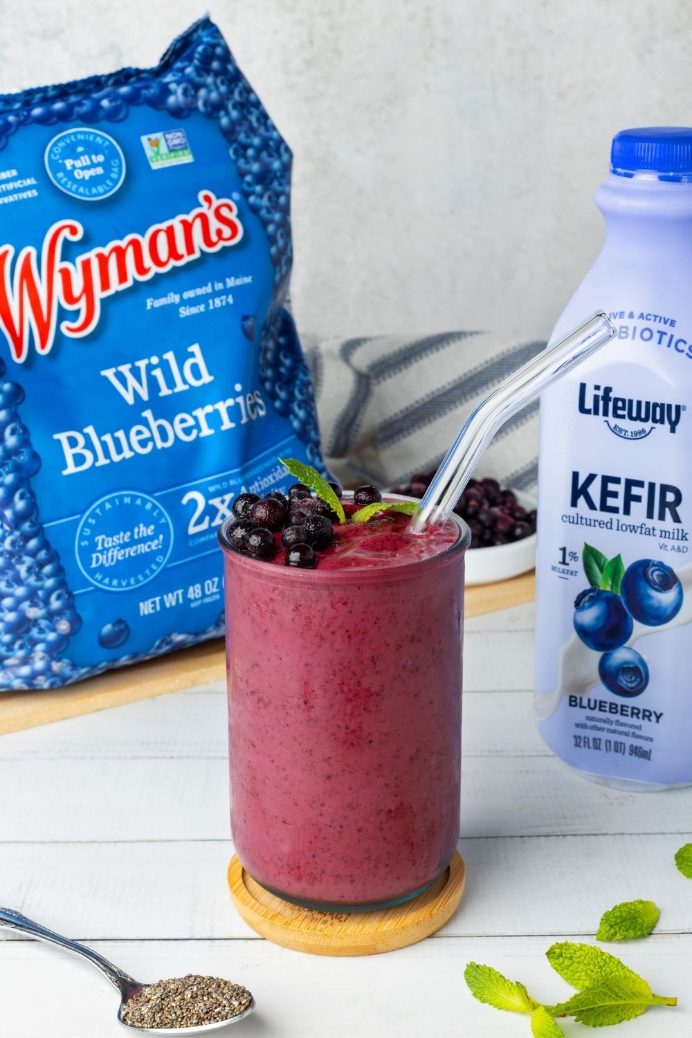 Wild Blueberry Kefir Smoothie made with Lifeway Kefir and Wyman's wild blueberries