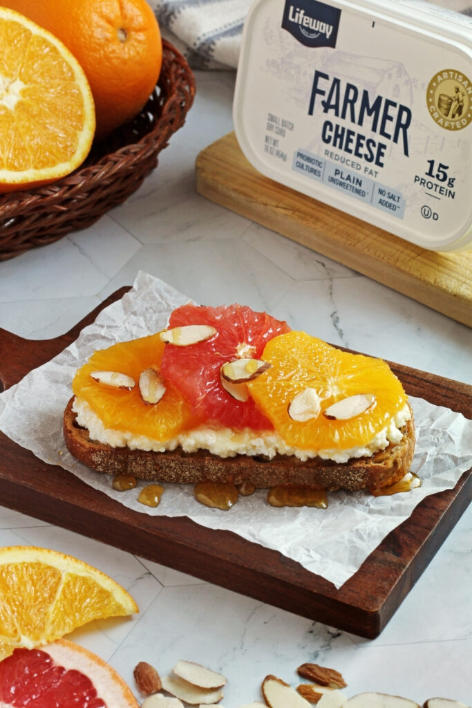Winter Citrus Farmer Cheese Toast made with Lifeway Farmer Cheese